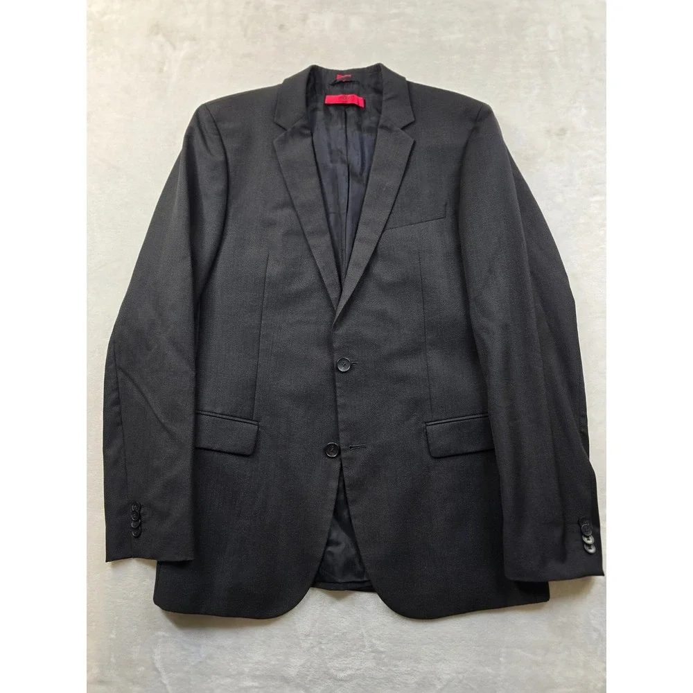 Hugo Boss Blazer Mens 40L 40 Charcoal Gray Textured Stripe Sport Coat‎